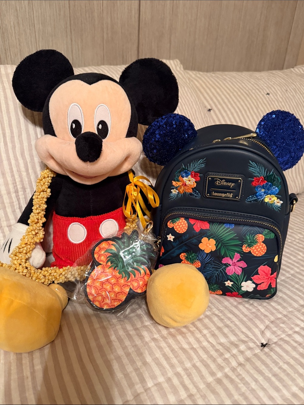 Disney Mickey Tropical Floral & Pineapple Mini Backpack with Bag Charm NWT